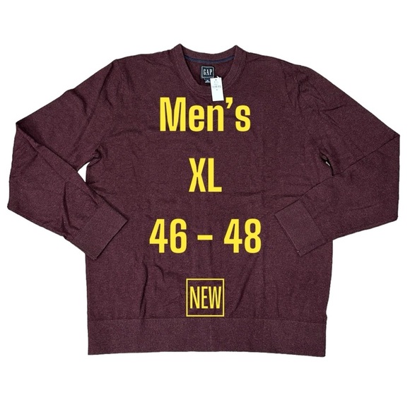 Men’s Gap XL 46 - 48 Golf Sweater Crewneck Maroon Red Long Sleeve Cotton NWT - Picture 6 of 9